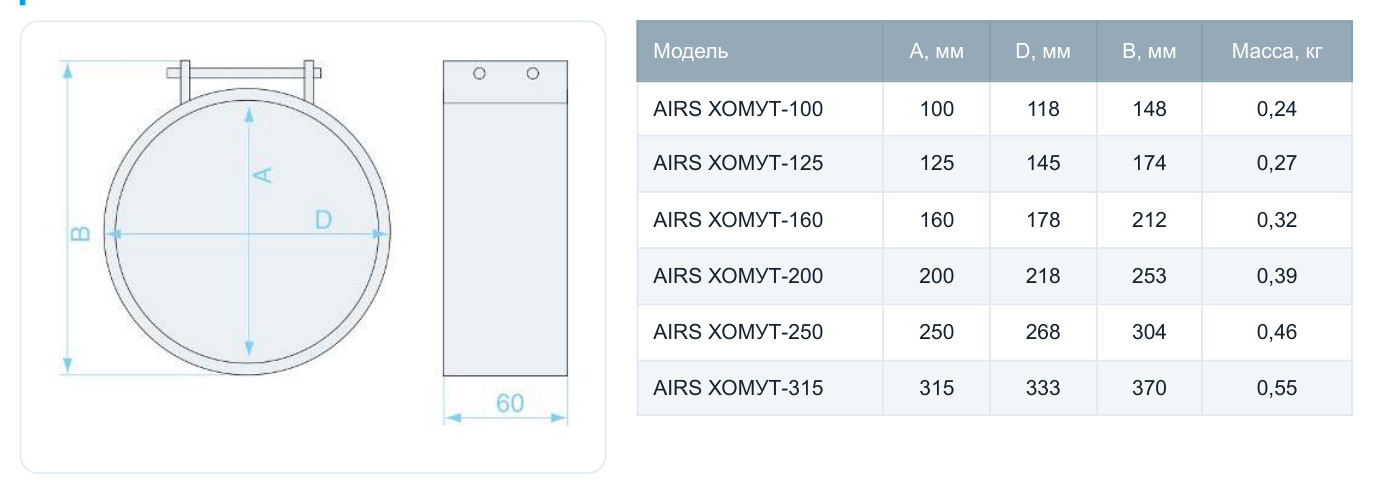 Хомут для воздуховода AIRS ХОМУТ